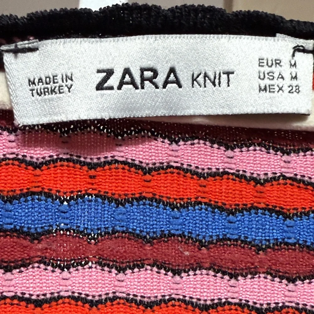 Zara Knit Striped Multicolor Textured Crop Long Sleeve Top Sz M Retro‎ 70s